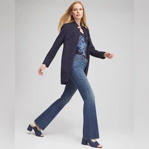 Brand New! Chicos Floral Jacquard Knit Topper jacket navy size L